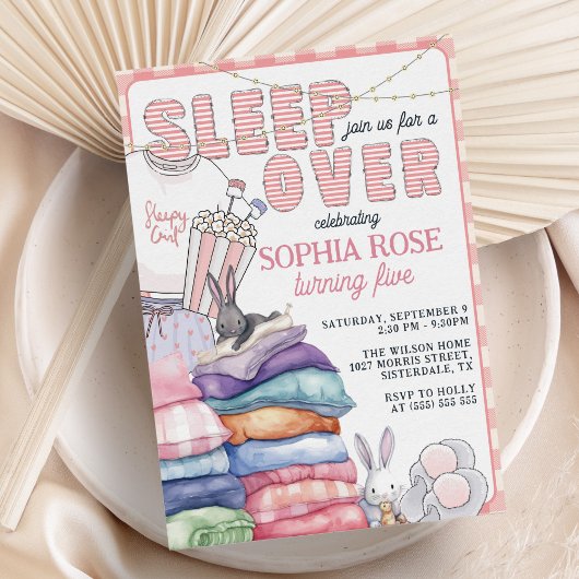 おもしろいモダンピンクスリープバーバースデーパーティー 招待状