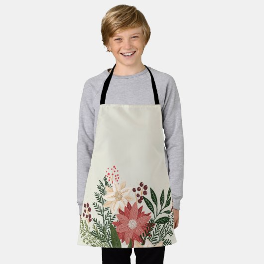 おもしろいモダンフェスティバルクリスマスポインセティアホリデイ エプロン (着用した状態)