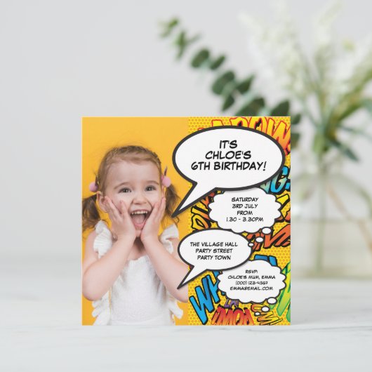 おもしろいモダンフォト誕生日パーティー任意の年齢招待状 招待状 (スタンド正面)