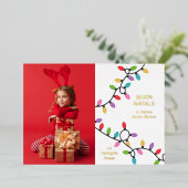 おもしろいモダンブオンナターレクリスマスライト写真 箔シーズンカード (立ち正面)