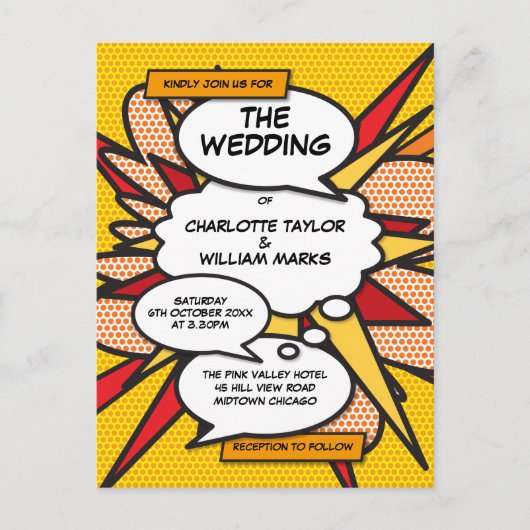 おもしろいモダンブックアポップ・アートのート結婚ズ インビテーションポストカード (正面)