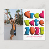 おもしろいモダンブライトカラー文字大学院パーティー インビテーションポストカード (正面)