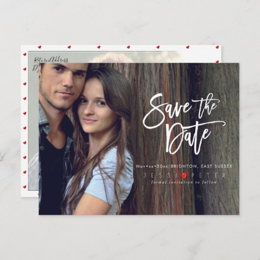 おもしろいモダンブラシスクリプト日付の保存 案内ポストカード (正面/裏面)