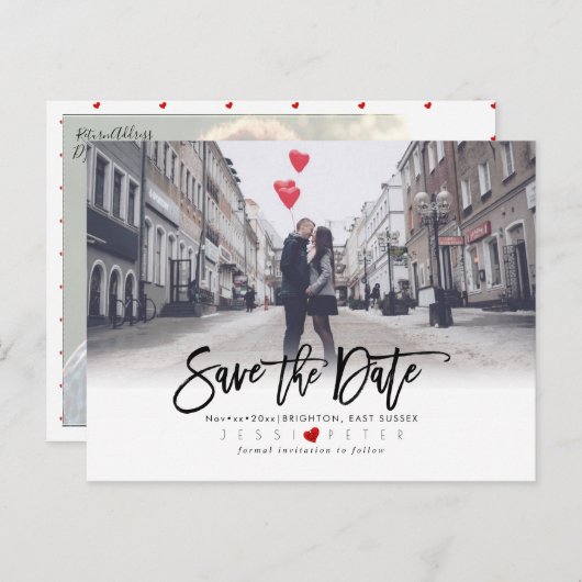 おもしろいモダンブラシスクリプト日付の保存 案内ポストカード (正面/裏面)