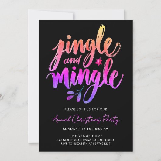 おもしろいモダンブラックとピンクのジャングルの筆跡 招待状 (正面)