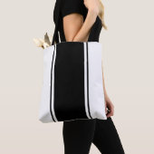 おもしろいモダンブラックストライプレースの白 トートバッグ (クローズアップ)