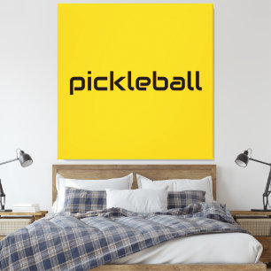 おもしろいモダンブラックPICKLEBALL文字オンブライトイエロー キャンバスプリント