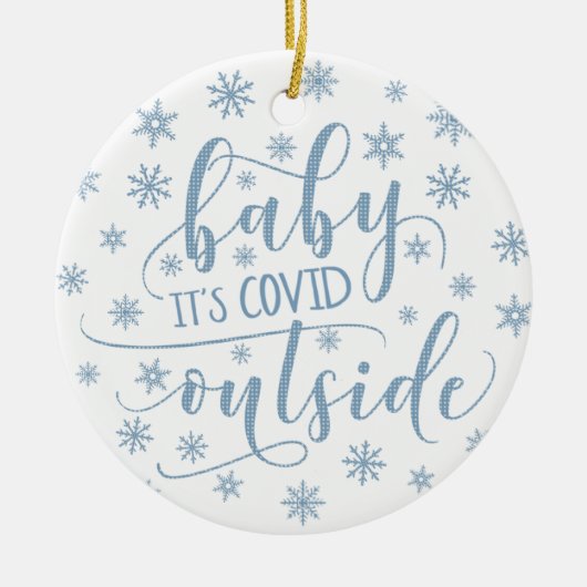 おもしろいモダンベビーの外側のスノーフレークブルー セラミックオーナメント (正面)