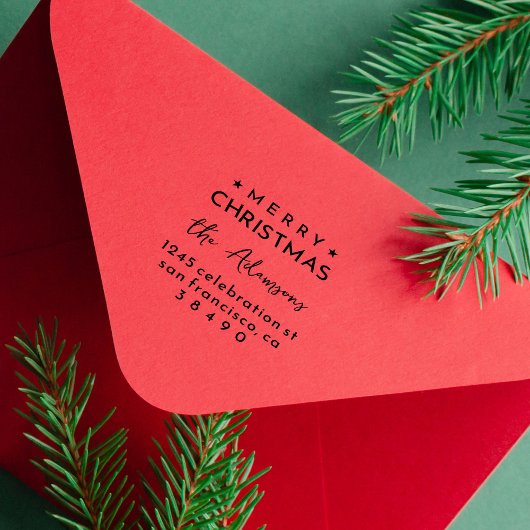 おもしろいモダンメリークリスマスファミリー差出人住所 ラバースタンプ