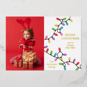 おもしろいモダンメリークリスマスフェスティバルライト写真 箔シーズンカード (正面)