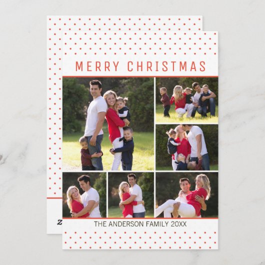おもしろいモダンメリークリスマスレッド水玉模様6写真 シーズンカード (正面/裏面)