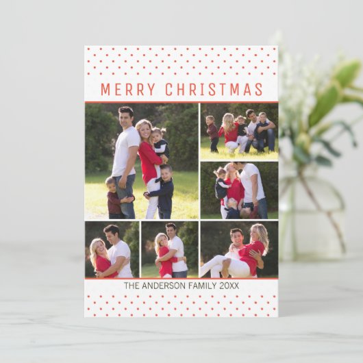 おもしろいモダンメリークリスマスレッド水玉模様6写真 シーズンカード (スタンド正面)