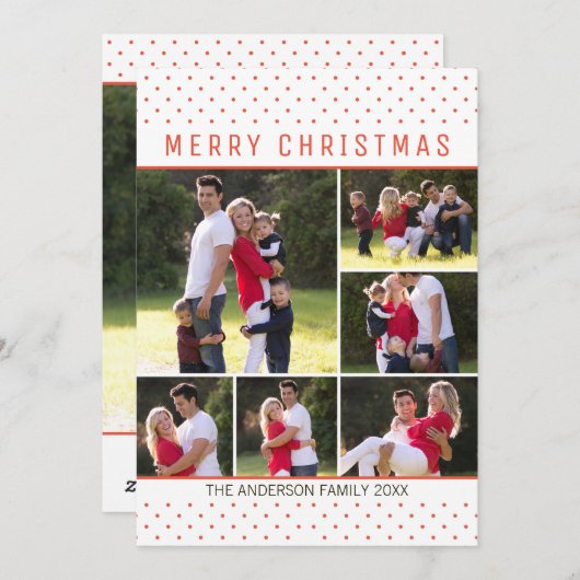 おもしろいモダンメリークリスマス赤水玉模様7 Photo シーズンカード (正面/裏面)