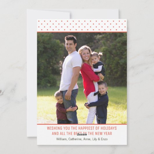 おもしろいモダンメリークリスマス赤水玉模様7 Photo シーズンカード (裏面)