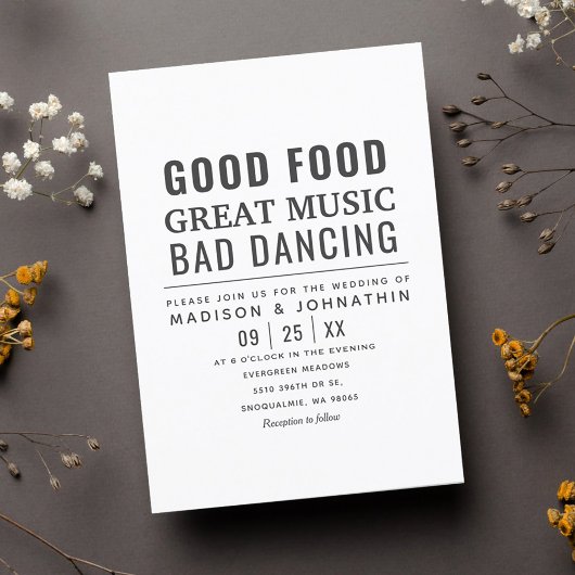 おもしろいモダンユーモアのある黒と白結婚の 招待状