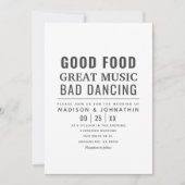 おもしろいモダンユーモアのある黒と白結婚の 招待状 (正面)