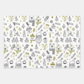 おもしろいモダンラインスケッチホリデーテーマクリスマス ラッピングペーパーシート (正面3)