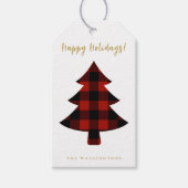 おもしろいモダンレッドバッファロープレイドクリスマスツリー ギフトタグ (正面)