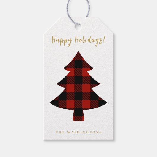 おもしろいモダンレッドバッファロープレイドクリスマスツリー ギフトタグ (正面)