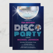 おもしろいモダンレトロフォトディスコ70th誕生日パーティー 招待状 (正面/裏面)