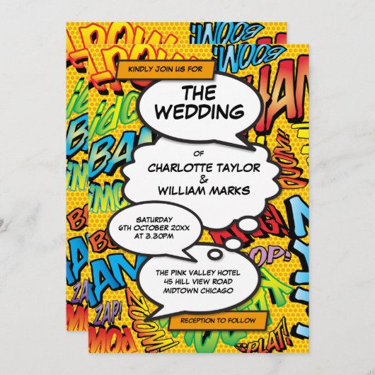 おもしろいモダン印刷デザイナ漫画結婚の 招待状 (正面/裏面)