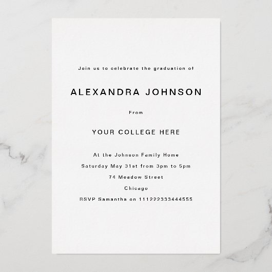 おもしろいモダン大学院フォトグラードパーティーブラック&金ゴールド 箔招待状 (裏面)