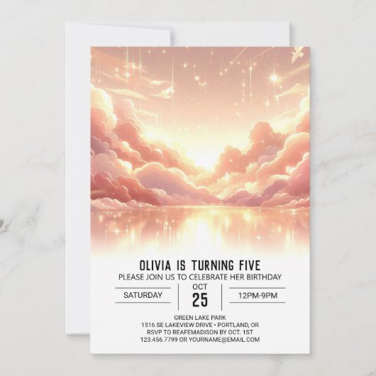 おもしろいモダン天体デジタル誕生日 招待状 (正面)