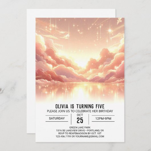 おもしろいモダン天体デジタル誕生日 招待状 (正面/裏面)