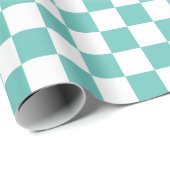 おもしろいモダン市松模様にアクア+ホワイト ラッピングペーパー (ロールコーナー)