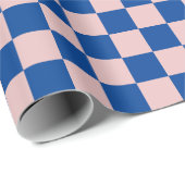 おもしろいモダン市松模様にエレクティブルー+赤面ピンク ラッピングペーパー (ロールコーナー)