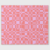 おもしろいモダン市松模様にコーラル&薄紫ラッピング紙 ラッピングペーパー (フラット)