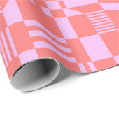 おもしろいモダン市松模様にコーラル&薄紫ラッピング紙 ラッピングペーパー (ロールコーナー)