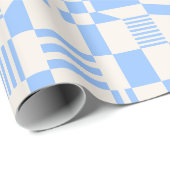 おもしろいモダン市松模様にブルー&ホワイトのラッピング紙 ラッピングペーパー (ロールコーナー)