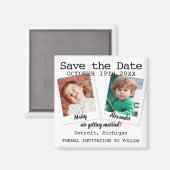 おもしろいモダン幼少期の写真結婚式の日付を保存 マグネット (正面/裏面)