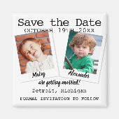 おもしろいモダン幼少期の写真結婚式の日付を保存 マグネット (正面)