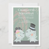 おもしろいモダン恐竜の新郎新婦結婚の 招待状 (正面)