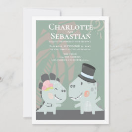 おもしろいモダン恐竜の新郎新婦結婚の 招待状