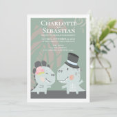 おもしろいモダン恐竜の新郎新婦結婚の 招待状 (スタンド正面)