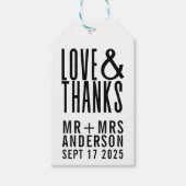 おもしろいモダン愛と写感謝してい真結婚式の引き出物 ギフトタグ (正面)