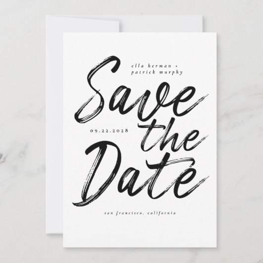 おもしろいモダン手書き結婚式の日付の保存 招待状 (正面)