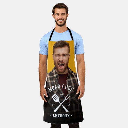 おもしろいモダン料理長カッコいい名写真男性 エプロン (着用した状態)