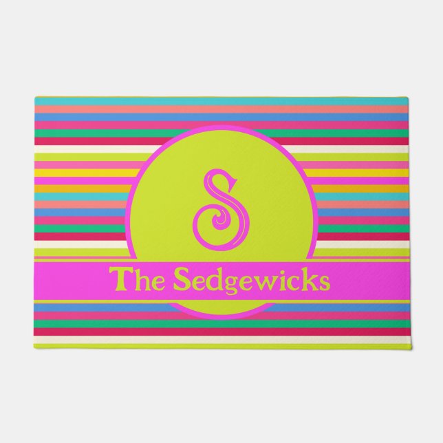 おもしろいモダン明ストライプるい数々のマクシマリスト ドアマット (正面)