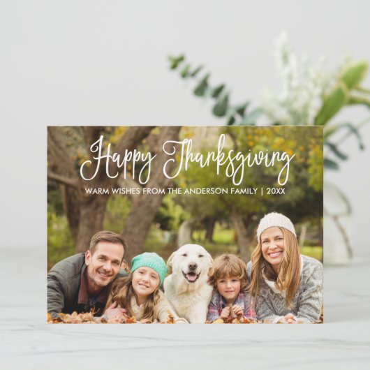 おもしろいモダン書感謝祭の家族の写真 シーズンカード (スタンド正面)