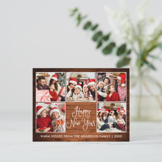 おもしろいモダン書道の木5写真新年 ポストカード (スタンド正面)