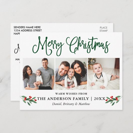 おもしろいモダン書道クリスマスホリー3写真 ポストカード (正面/裏面)