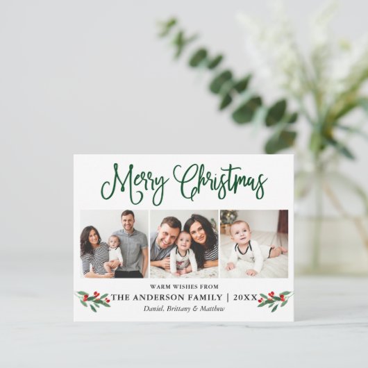 おもしろいモダン書道クリスマスホリー3写真 ポストカード (スタンド正面)