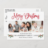 おもしろいモダン書道クリスマスレッドホリー3枚写真 ポストカード (正面/裏面)