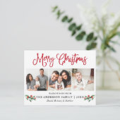 おもしろいモダン書道クリスマスレッドホリー3枚写真 ポストカード (スタンド正面)