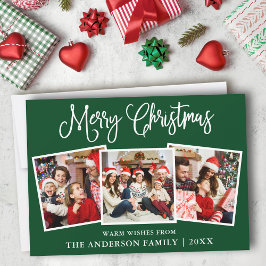 おもしろいモダン書道クリスマス3フォトグリーン シーズンカード