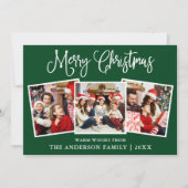 おもしろいモダン書道クリスマス3フォトグリーン シーズンカード (正面)